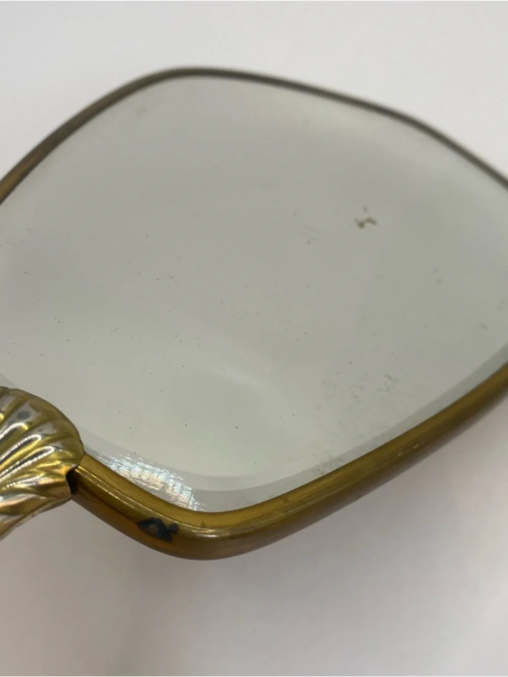 Vintage Gold Tone Floral Hollywood Regency Vanity Hand Mirror With Beveled Glass